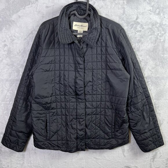 Eddie Bauer Quilted Jacket Women's Large Black Full Zip Winter Coat READ - Picture 1 of 16